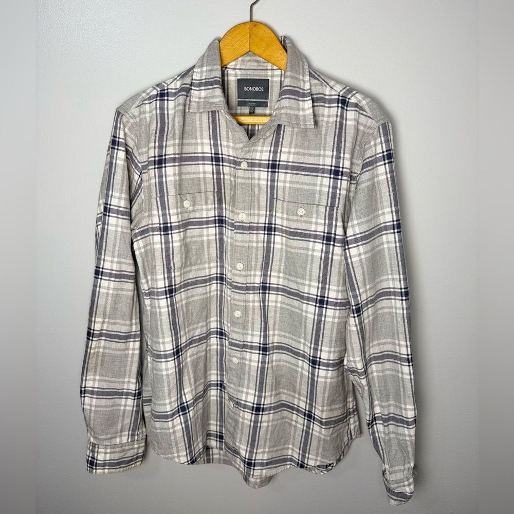 Bonobos Men's Casual Gray Plaid Shirt | L